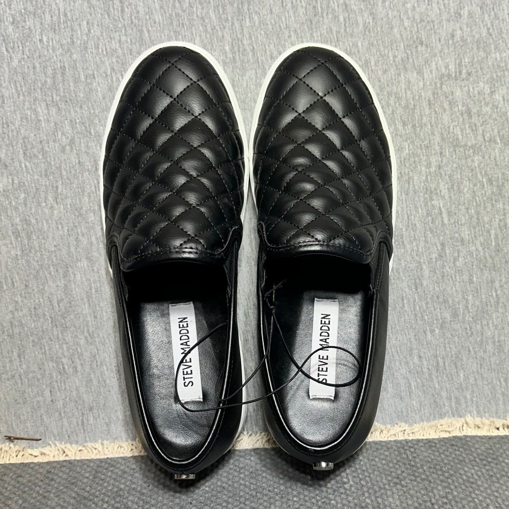 Steve Madden Electric Black Quilted Slip On Sneakers Womens 9M ELTR01S1 Platform